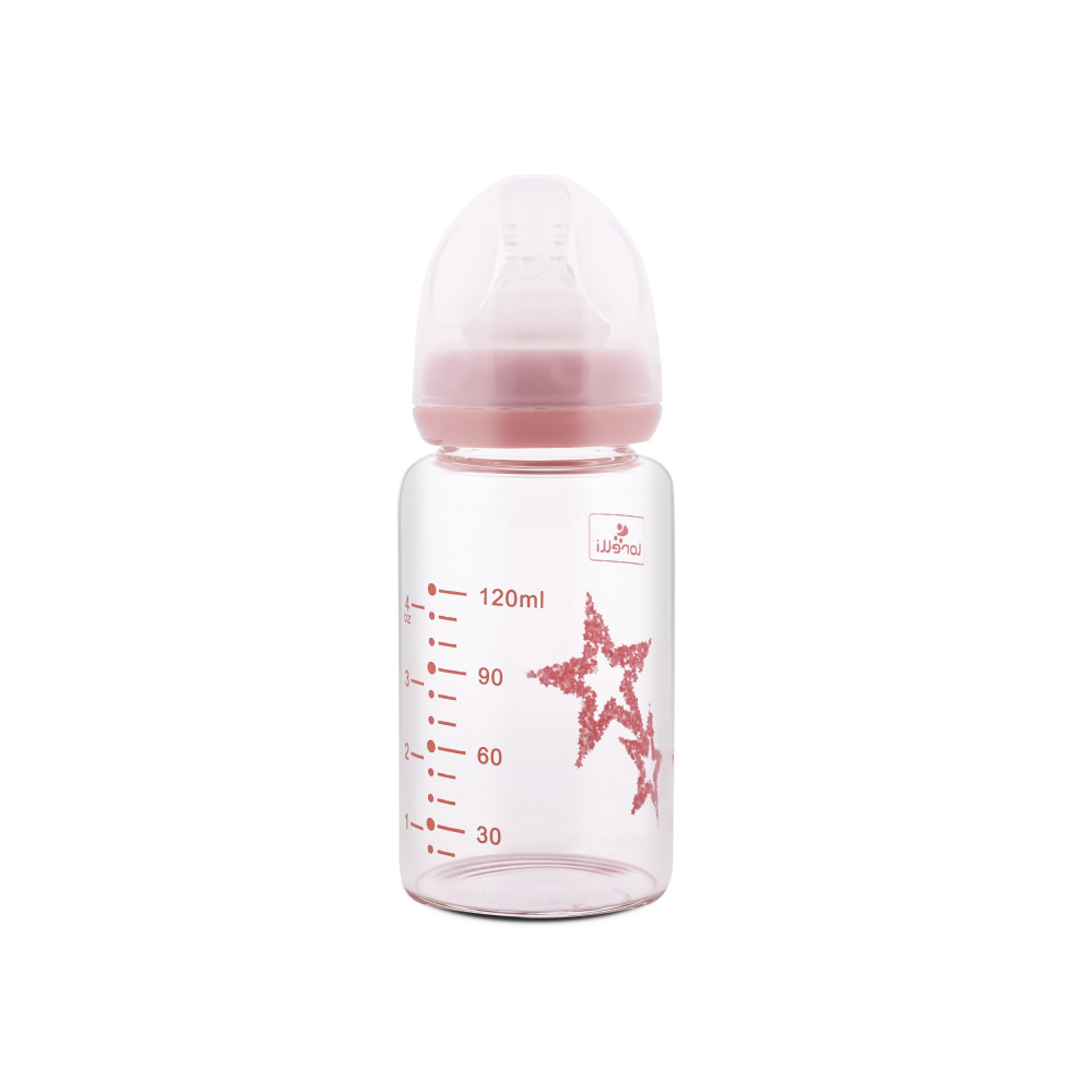 Biberon din sticla cu tetina anticolici 120 ml Pink - 1 | YEO