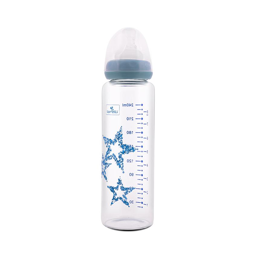 Biberon din sticla cu tetina anticolici 240 ml Blue