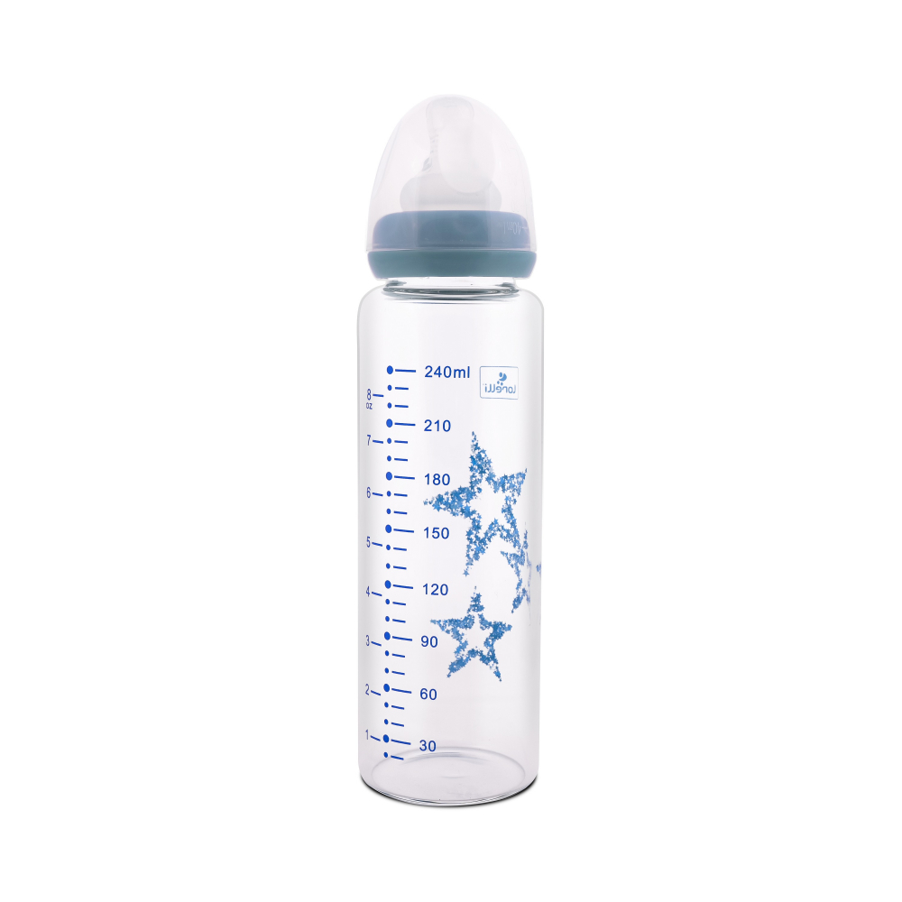 Biberon din sticla cu tetina anticolici 240 ml Blue - 1 | YEO