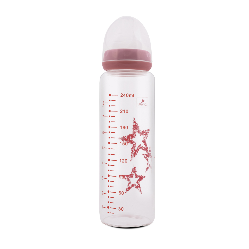 Biberon din sticla cu tetina anticolici 240 ml Pink - 1 | YEO