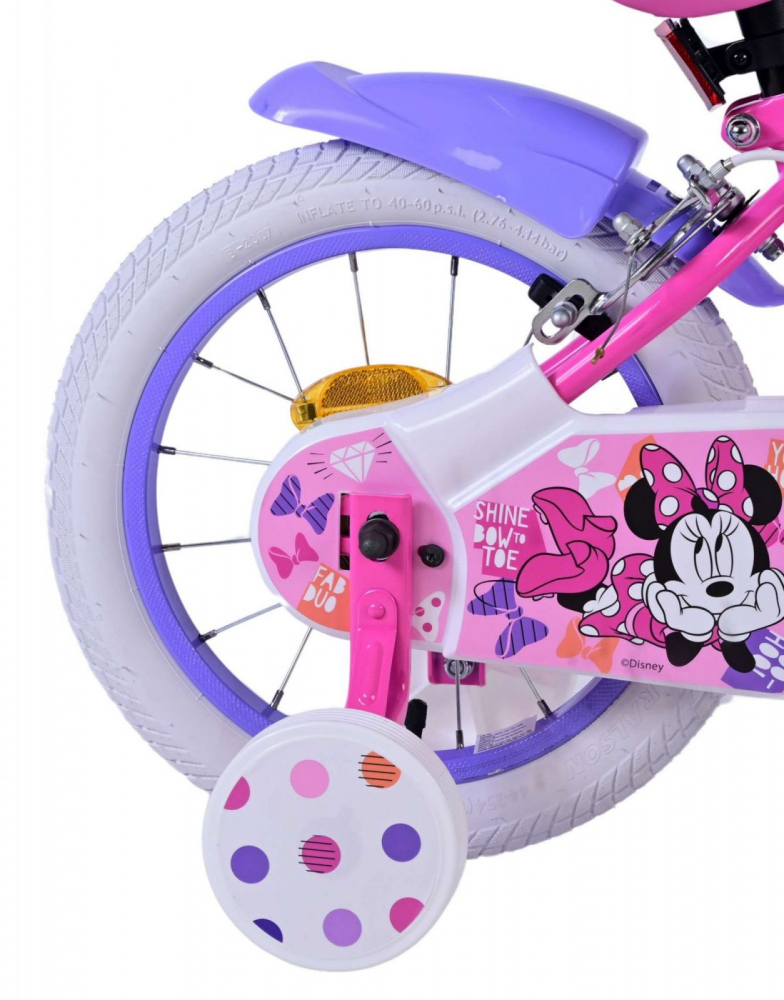 Bicicleta EL Minnie Mouse 14 inch Bow Tie pentru copii cu varsta cuprinsa intre 3,5 si 5 ani, cu o inaltime intre 98 la 110 cm, frana de mana fata, frana de picior spate, stopuri reflectorizante, roti ajutatoare - 7