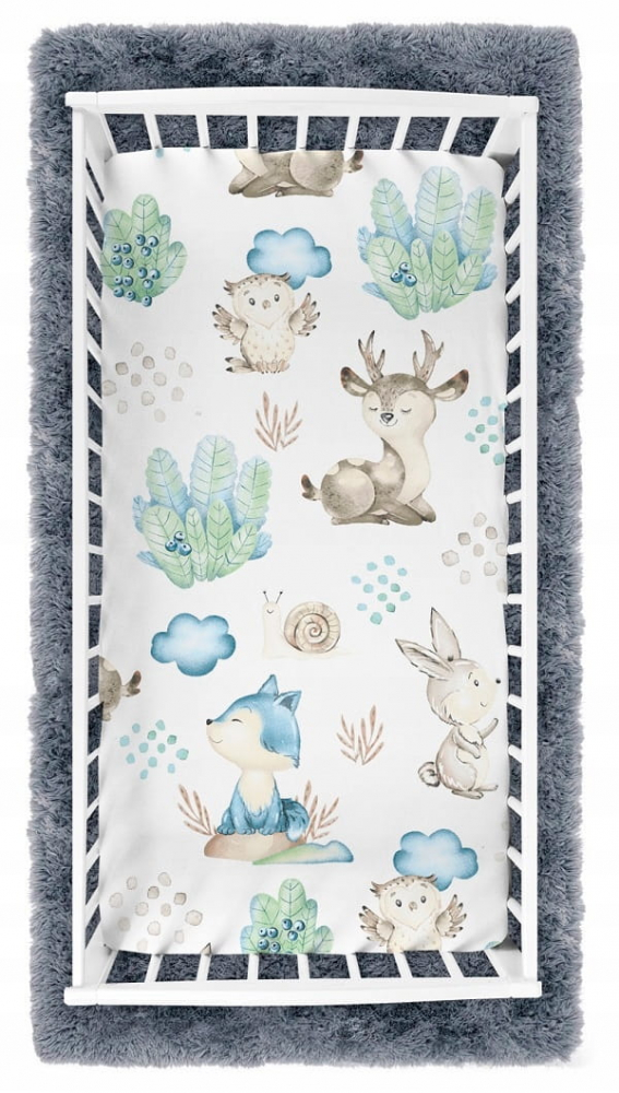 Cearceaf cu banda elastica 160x80 cm Blue Forest Animals - 1 | YEO