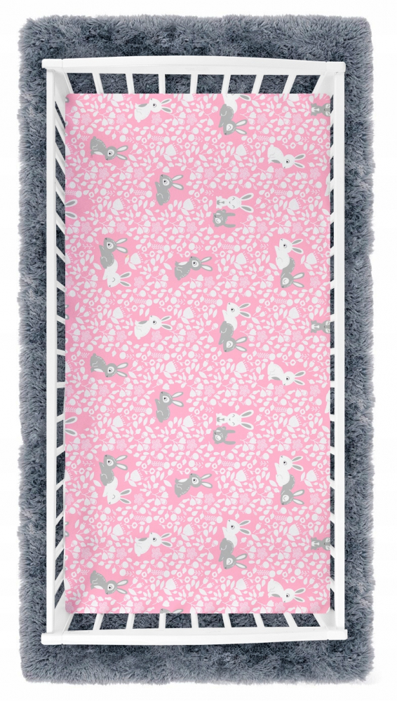 Cearceaf cu banda elastica 140x70 cm Pink Rabbit - 1
