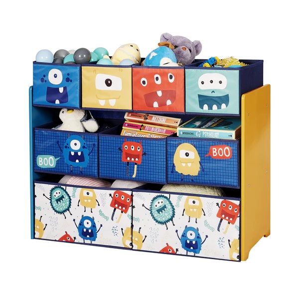 Organizator din lemn Ginger Home pentru jucarii cu 9 cutii textile Monster - 1