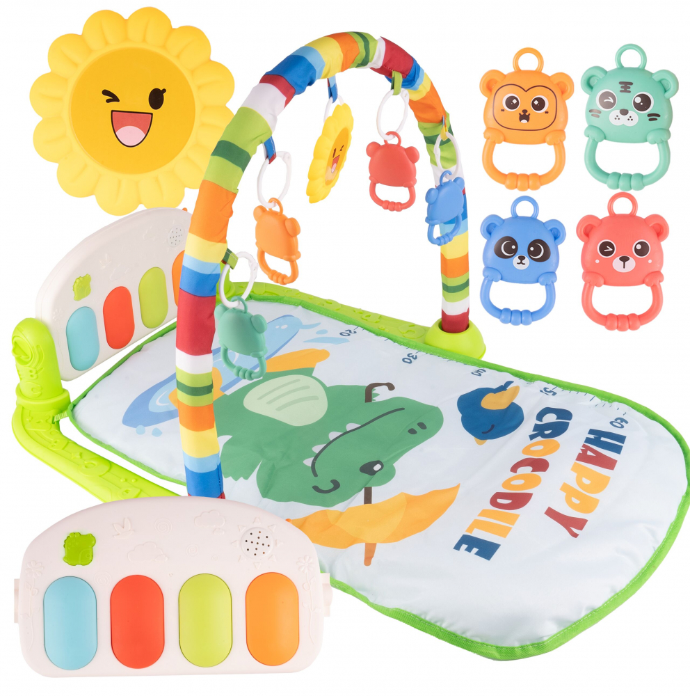 Salteluta interactiva pentru bebelusi cu pian Happy Green Crocodile