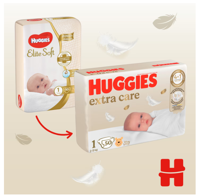 Scutece Huggies Elite Soft 1, 3-5 kg 100 buc - 3 | YEO