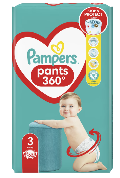 Scutece chilotel Pampers Pants Jumbo Pack marimea 3, 6-11 kg 62 buc