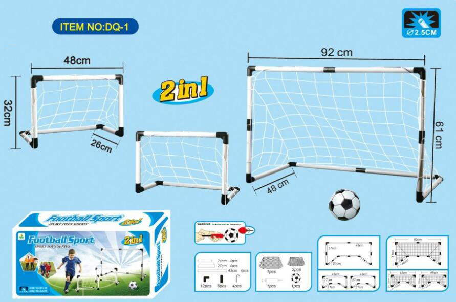 Set 2 porti de fotbal 92 x 61 x 48 cm, pentru copii, dezasamblabil, cu Minge si Pompa inclusa