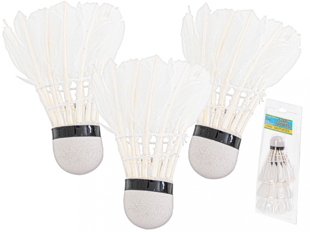 Set 3 fluturasi badminton din Pene 8.5 x 6.5 cm Alb