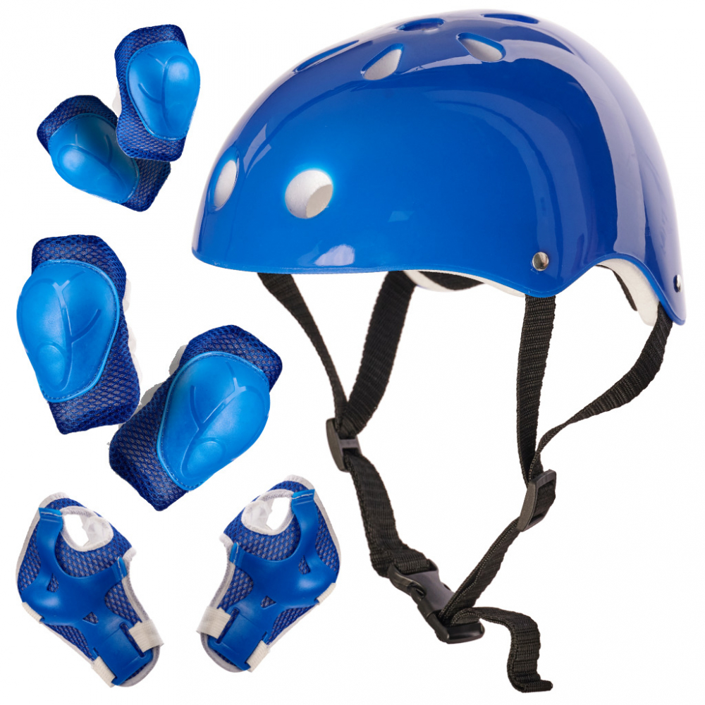 Set echipament protectie cu Casca Genunchiere si Cotiere Blue