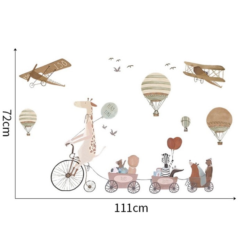 Sticker decorativ pentru copii autoadeziv Girafa pe bicicleta si prietenii 72x111 cm - 4