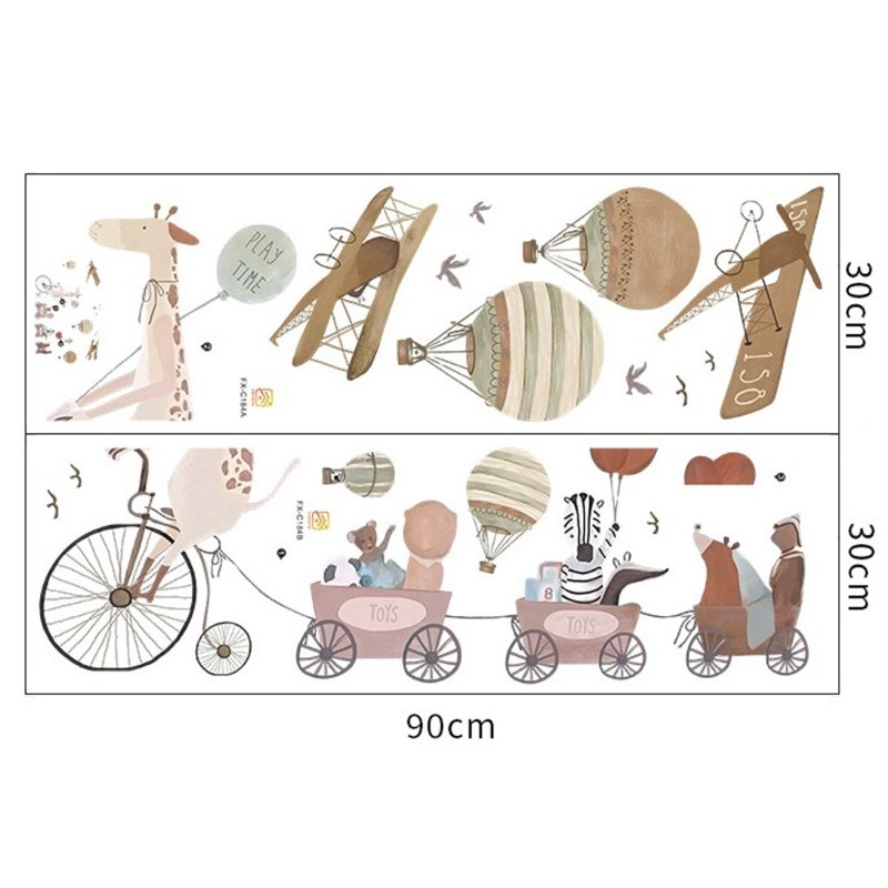 Sticker decorativ pentru copii autoadeziv Girafa pe bicicleta si prietenii 72x111 cm - 5