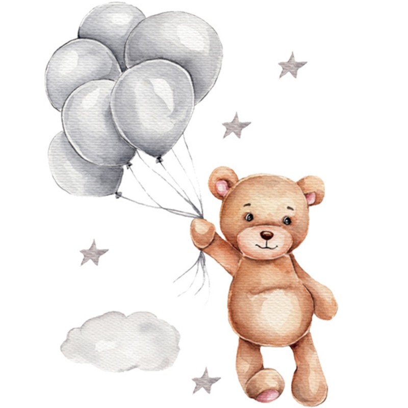 Sticker decorativ pentru copii autoadeziv Ursulet cu baloane 50x67 cm