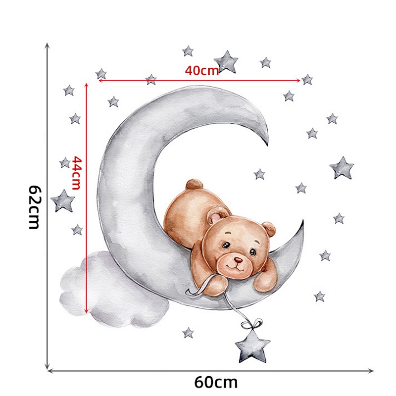 Sticker decorativ pentru copii autoadeziv Ursulet de plus intins pe luna 62x60 cm - 4
