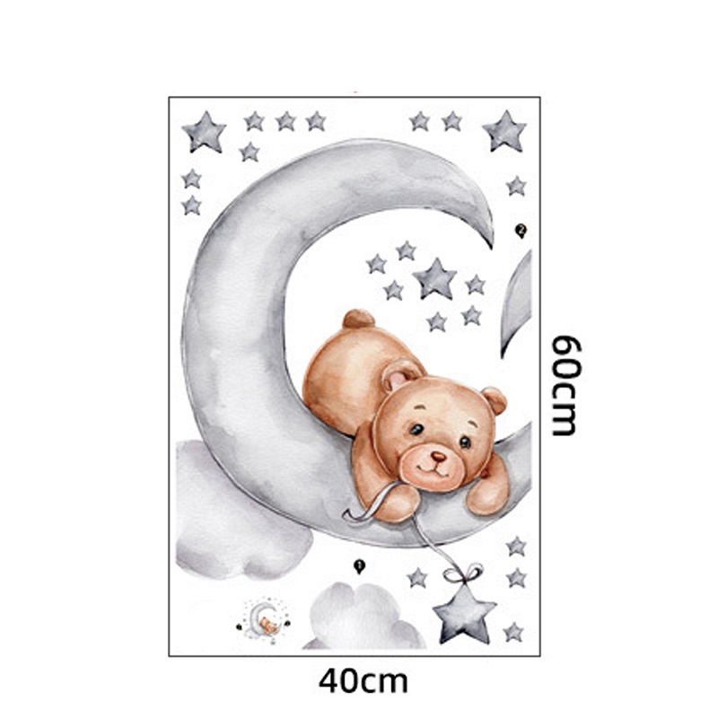 Sticker decorativ pentru copii autoadeziv Ursulet de plus intins pe luna 62x60 cm - 5