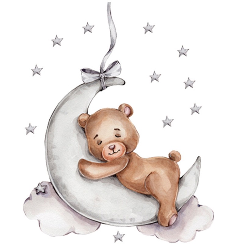 Sticker decorativ pentru copii autoadeziv Ursulet de plus pe luna 72x57 cm - 4