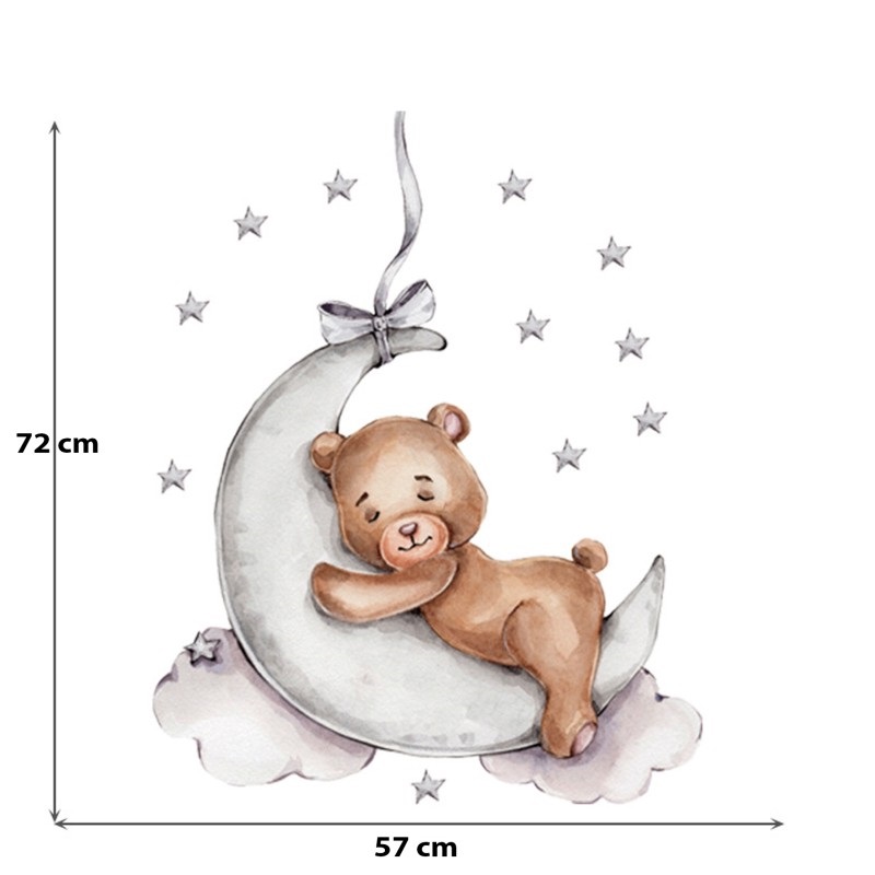 Sticker decorativ pentru copii autoadeziv Ursulet de plus pe luna 72x57 cm - 3
