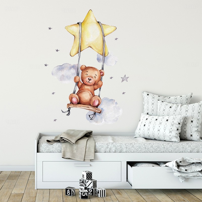 Sticker decorativ pentru copii autoadeziv Ursulet in leagan 57 x 74 cm - 1