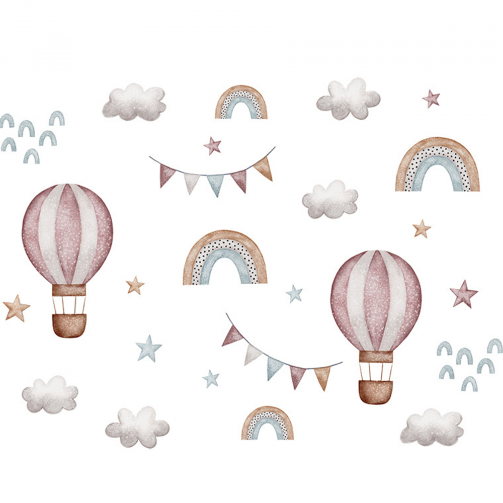 Sticker decorativ pentru copii autoadeziv baloane colorate curcubeu si stele 86x64 cm - 4