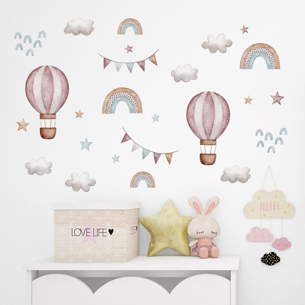 Sticker decorativ pentru copii autoadeziv baloane colorate curcubeu si stele 86x64 cm - 2