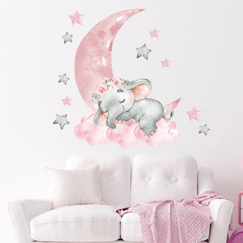 Sticker decorativ pentru copii autoadeziv elefant pe luna 67x60 cm - 2
