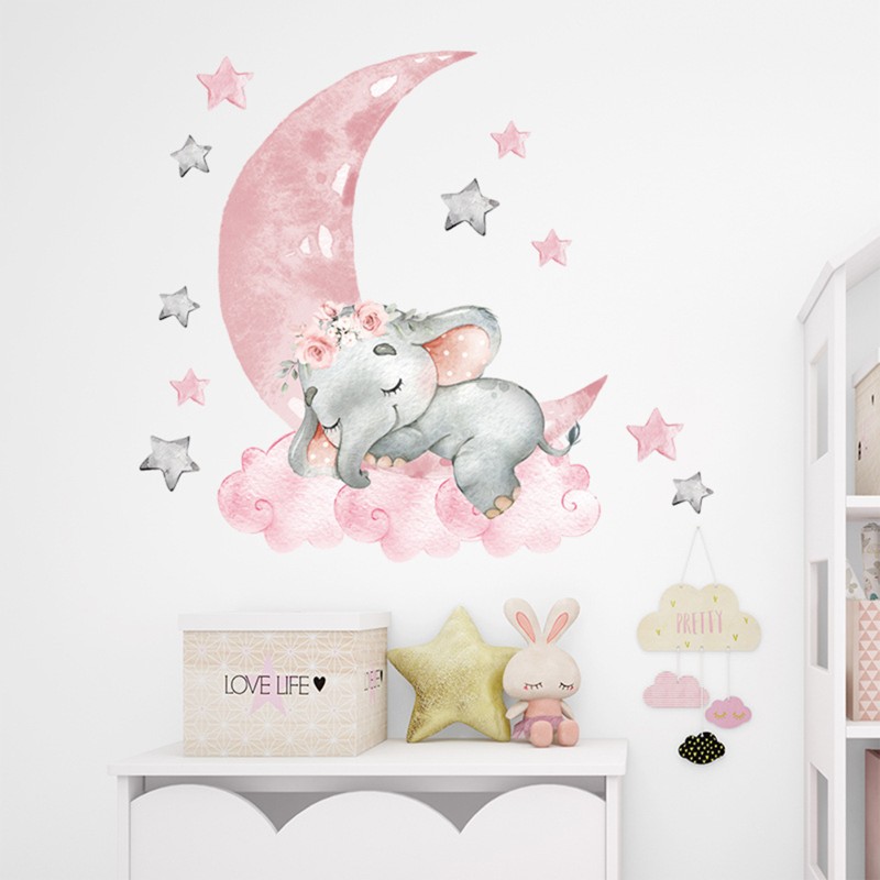 Sticker decorativ pentru copii autoadeziv elefant pe luna 67x60 cm - 3