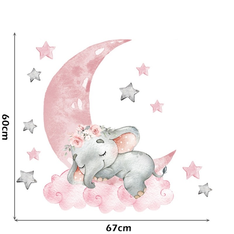 Sticker decorativ pentru copii autoadeziv elefant pe luna 67x60 cm - 4