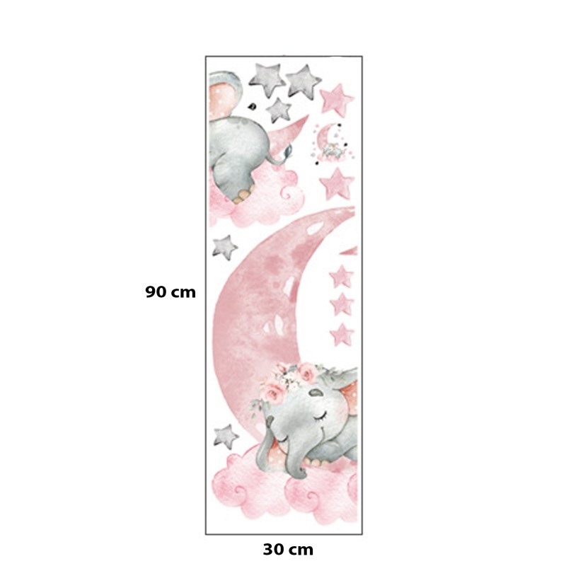 Sticker decorativ pentru copii autoadeziv elefant pe luna 67x60 cm - 5