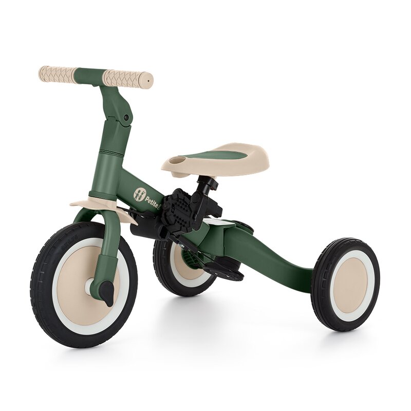 Tricicleta pentru copii PetiteMars Turbo Verde 5 in 1 Multifunctionala, Vehicul de impins, Bicicleta cufara pedale, Cu maner de ghidaj, Detasabil, Roti din cauciuc, Pana la 25 kg, 1.5-5 ani