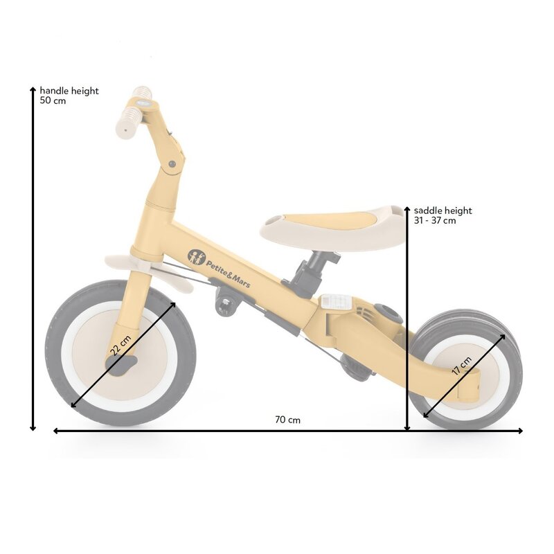 Tricicleta pentru copii PetiteMars Turbo Bej 5 in 1 Multifunctionala, Vehicul de impins, Bicicleta cufara pedale, Cu maner de ghidaj, Detasabil, Roti din cauciuc, Pana la 25 kg, 1.5-5 ani - 2 | YEO