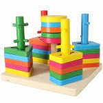 Joc de stivuire educativ din lemn cu 5 coloane Multicolore
