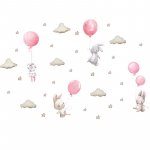 Sticker decorativ pentru copii autoadeziv Iepurasi cu baloane roz 70x49 cm