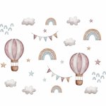 Sticker decorativ pentru copii autoadeziv baloane colorate curcubeu si stele 86x64 cm