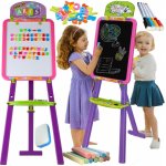 Tabla magnetica dubla pentru copii Malplay, 3 in 1, cu stergere uscata, suport pentru accesorii, inaltime reglabila, dimensiune 99 x 37 cm