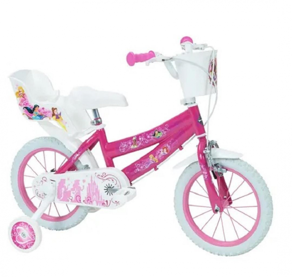 Bicicleta copii cu roti ajutatoare si cosulet Disney Princess 14 inch