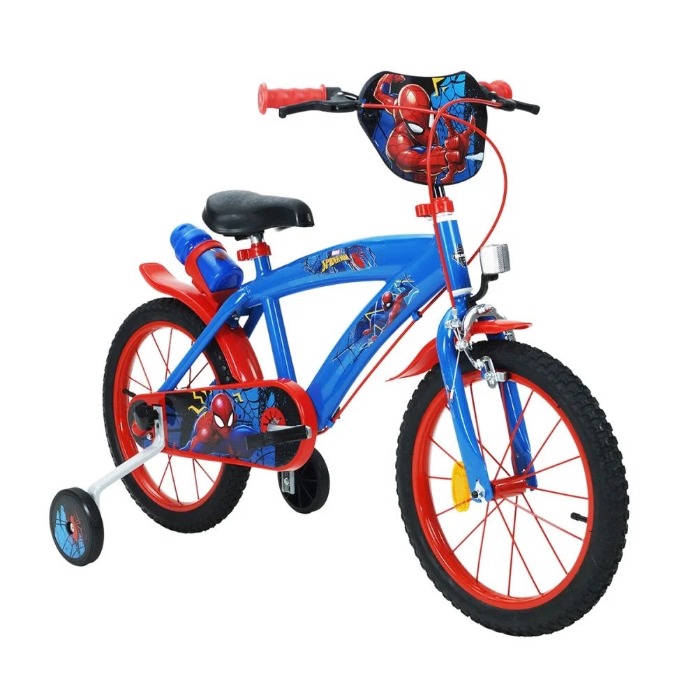 Bicicleta cu roti ajutatoare si sticluta de apa cu suport Spiderman 16 inch