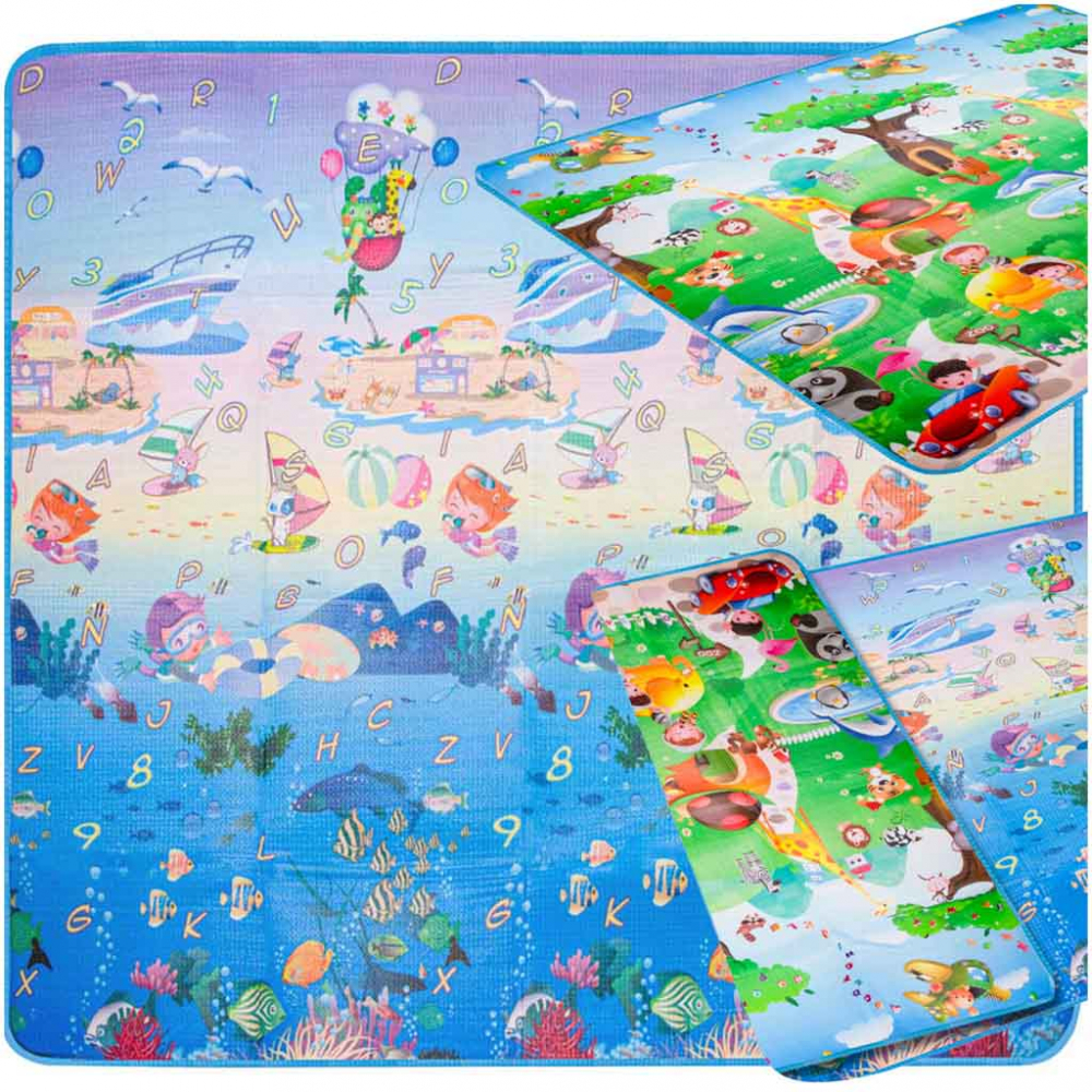 Covor educational din spuma pliabil cu doua fete 190 x 170cm Zoo  Marine