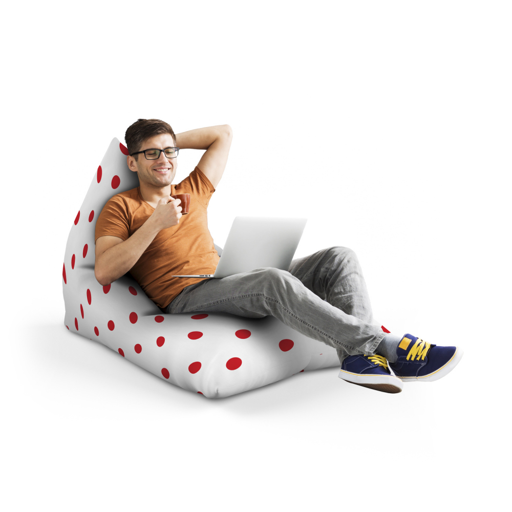 Fotoliu Puf Bean Bag tip Lounge alb cu buline rosii - 3