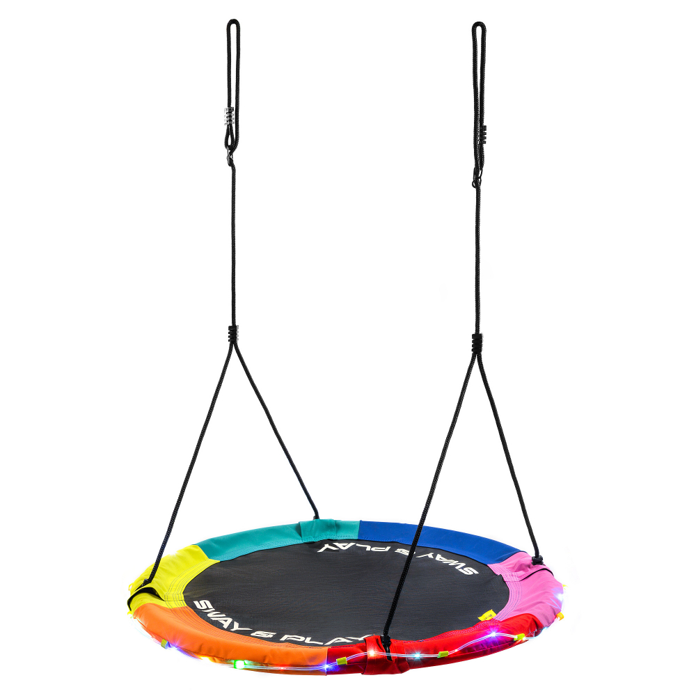 Leagan rotund tip cuib suspendat cu telecomanda si 35 lumini multicolore LED 110cm