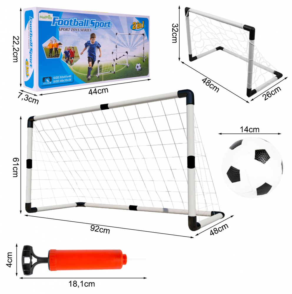 Set 2 porti de fotbal 92 x 61 x 48 cm, pentru copii, dezasamblabil, cu Minge si Pompa inclusa - 10
