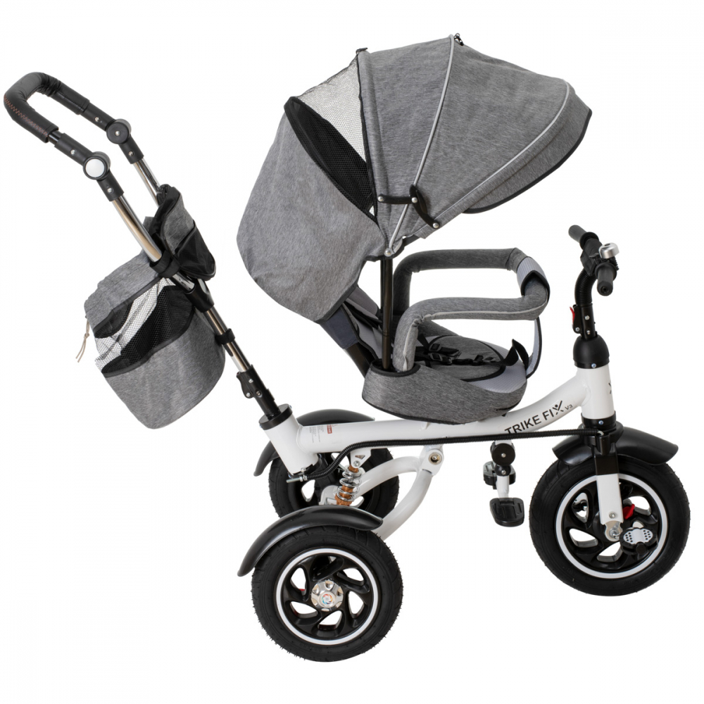 Tricicleta pentru copii Ikonka Trike Fix V3 Grey, cu scaun rotativ 360 si control parental, pozitie somn, suport picioare, amortizor spate, 2 seturi suport picioruse, Roti cauciuc EVA - 1 | YEO