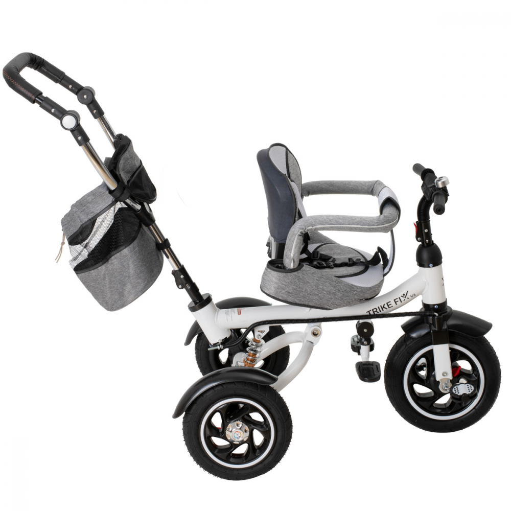 Tricicleta pentru copii Ikonka Trike Fix V3 Grey, cu scaun rotativ 360 si control parental, pozitie somn, suport picioare, amortizor spate, 2 seturi suport picioruse, Roti cauciuc EVA - 2 | YEO