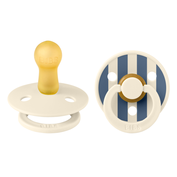 Set 2 suzete Bibs Colour Studio Collection Stripe Latex tetina rotunda 6 luni+ Ivory Steel Blue