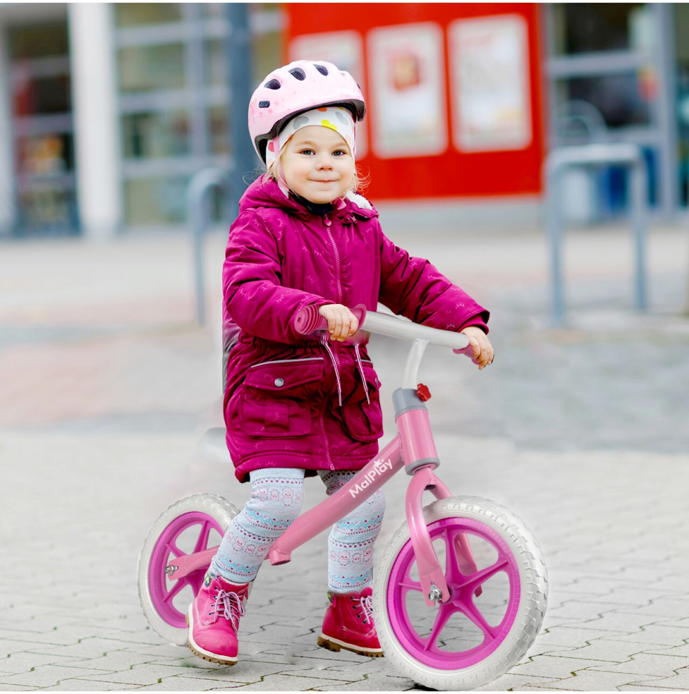 Bicicleta fara pedale cu roti de 12 inch din spuma EVA, cu scaun si ghidon reglabile in inaltime, Push Sport Roz, inaltime sezut 29-34 cm, de la 3 ani, inaltime recomandata 80-108 cm - 7