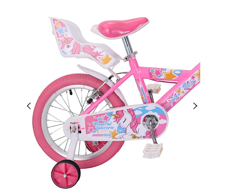 Bicicleta pentru copii 16 inch Magik Bikes cu cosulet 2 frane de mana si roti ajutatoare Magical Unicorn