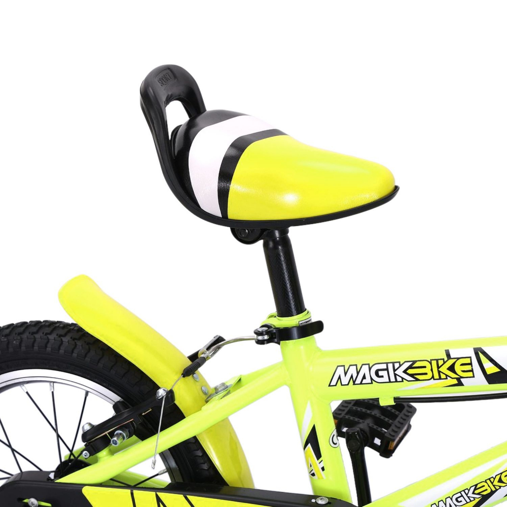 Bicicleta pentru copii roti 14 inch Magik Bikes SuperMagik 2 frane de mana roti ajutatoare Galben Neon