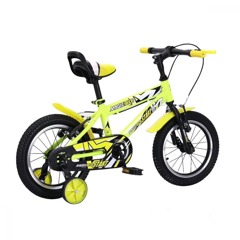 Bicicleta pentru copii roti 14 inch Magik Bikes SuperMagik 2 frane de mana roti ajutatoare Galben Neon - 2