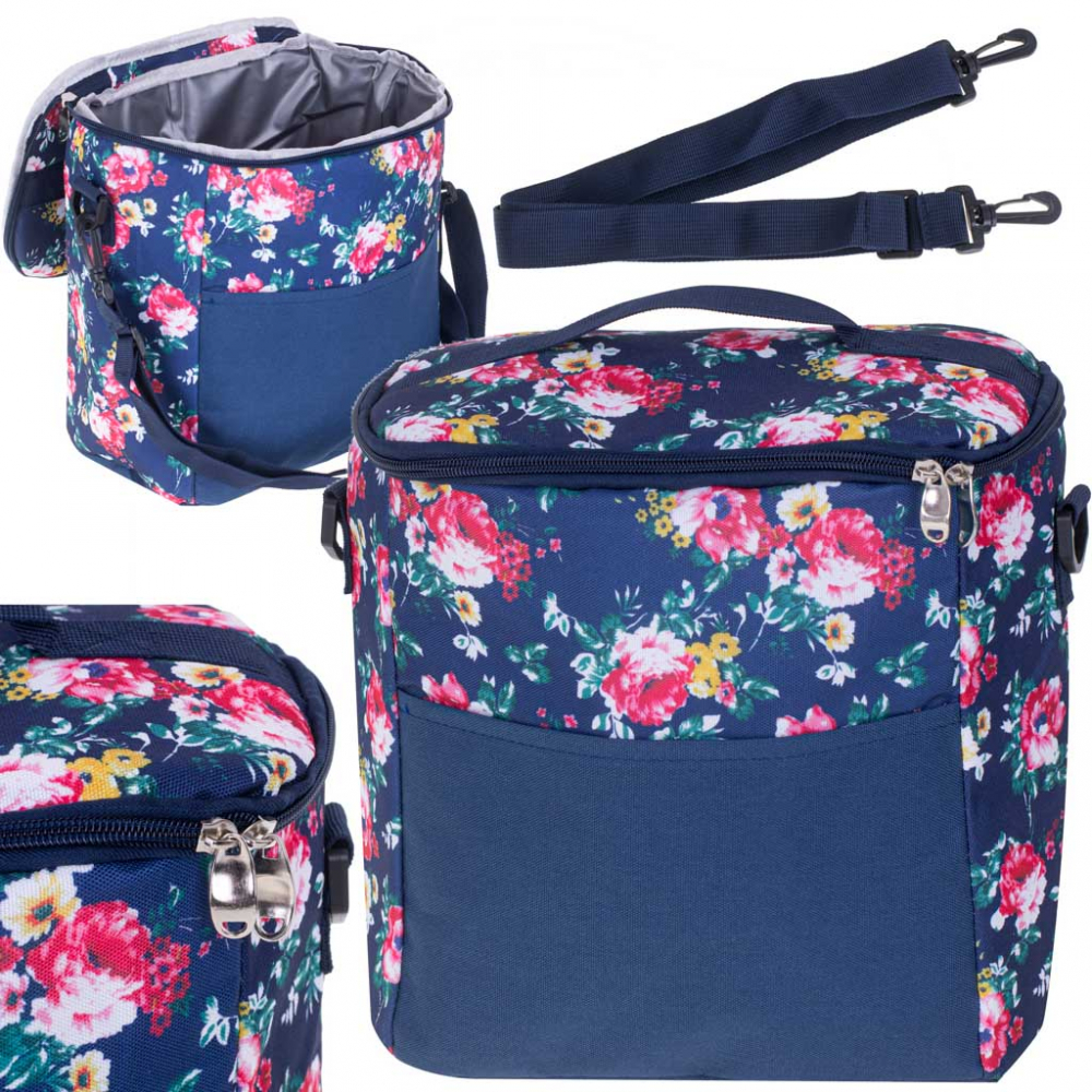 Geanta termoizolanta pentru picnic sau plaja capacitate 11 L Blue Flowers