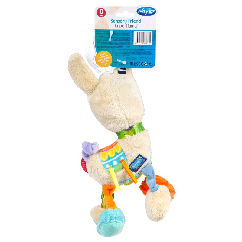 Jucarie carucior sau scaun auto Playgro cu inele pentru dentitie Sensory Friend Lupe Llama - 1