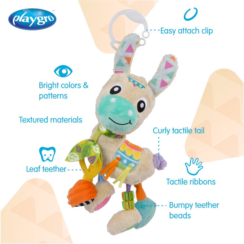 Jucarie carucior sau scaun auto Playgro cu inele pentru dentitie Sensory Friend Lupe Llama - 3